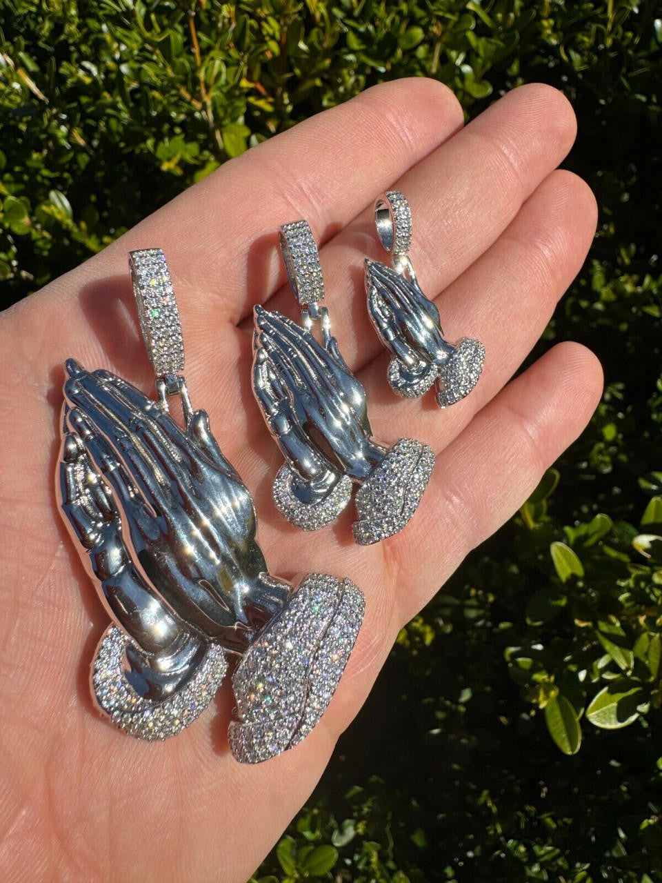 Moissanite Praying Folded Hands Religious Pendant | 925 Silver