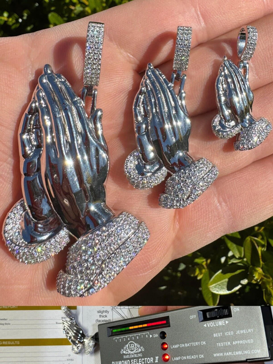 Moissanite Praying Folded Hands Religious Pendant | 925 Silver