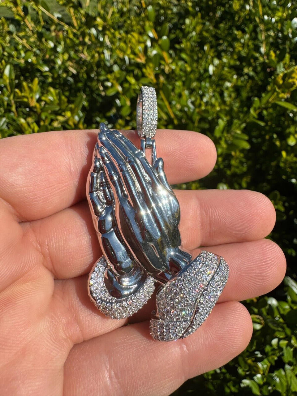 Moissanite Praying Folded Hands Religious Pendant | 925 Silver
