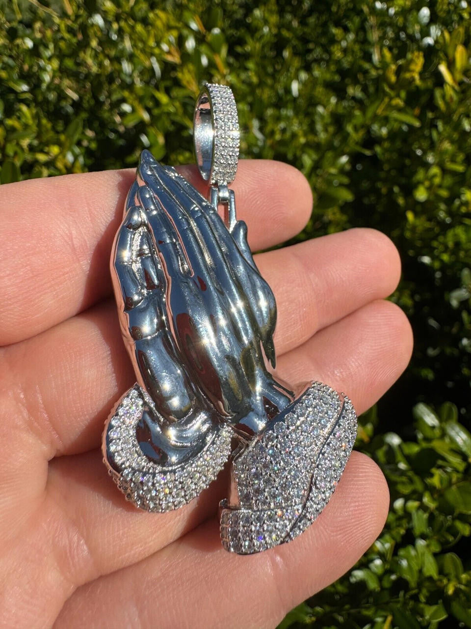 Moissanite Praying Folded Hands Religious Pendant | 925 Silver