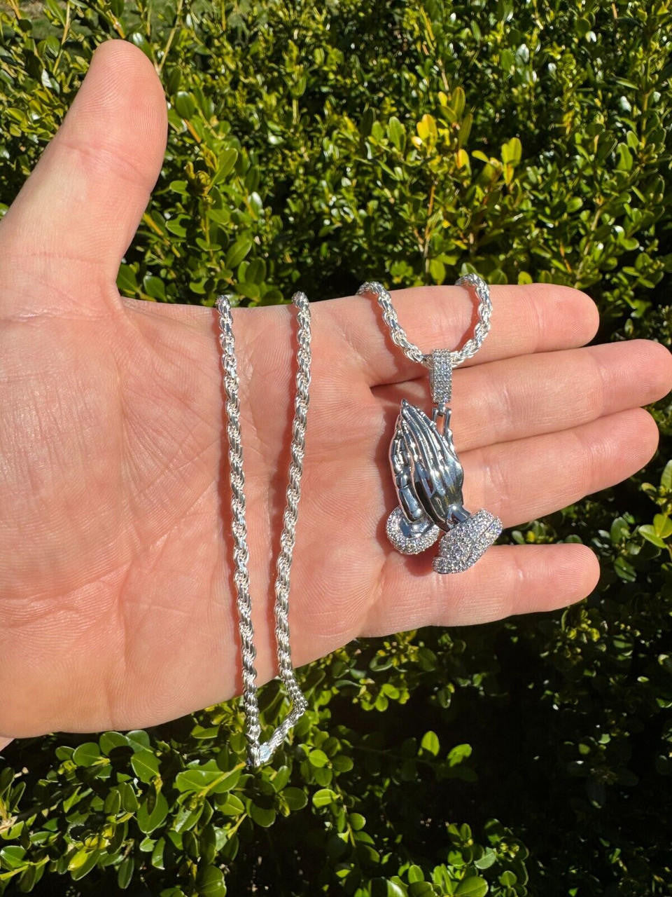 Moissanite Praying Folded Hands Religious Pendant | 925 Silver