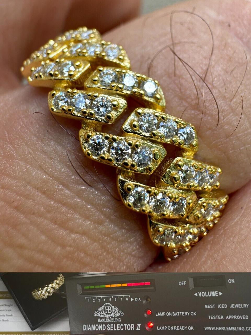 Moissanite 8mm Iced Out Prong Cuban Eternity Band Ring | 14k Gold Vermeil 925 Silver