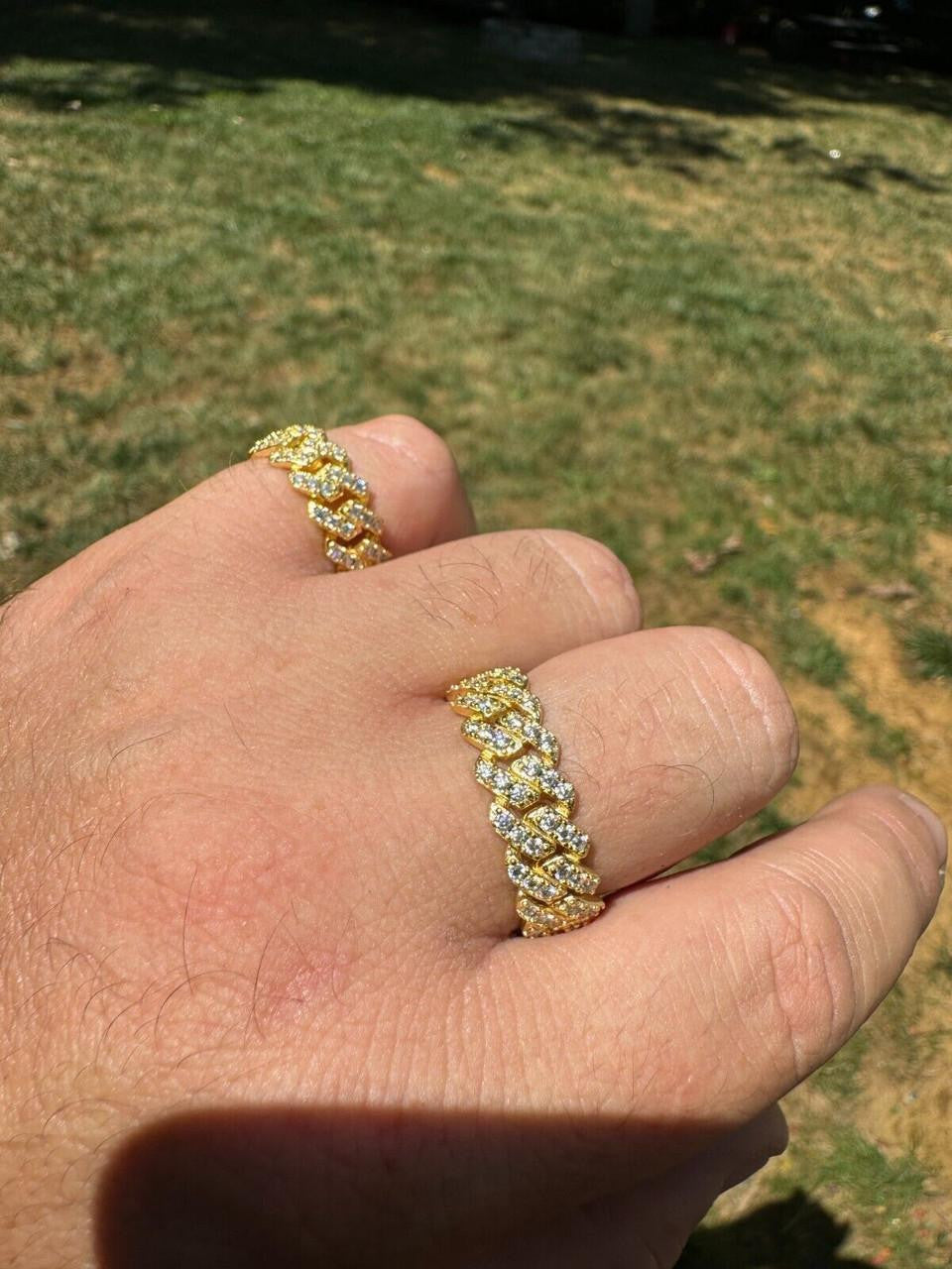 Moissanite 8mm Iced Out Prong Cuban Eternity Band Ring | 14k Gold Vermeil 925 Silver