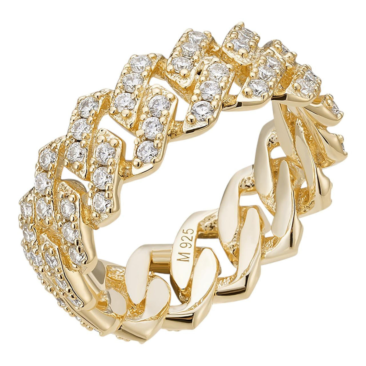 Moissanite 8mm Iced Out Prong Cuban Eternity Band Ring | 14k Gold Vermeil 925 Silver