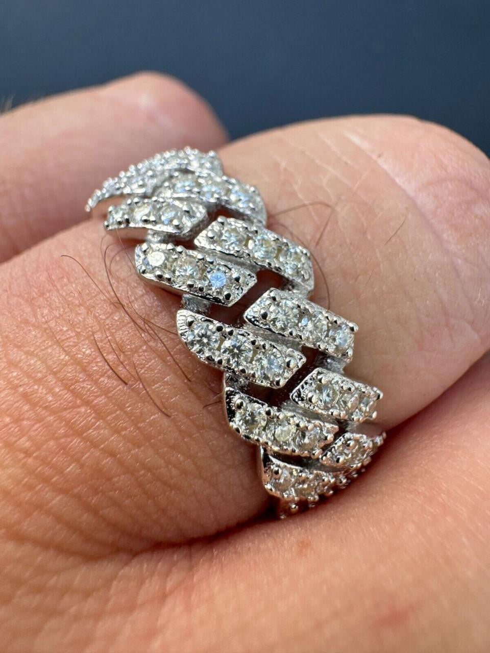 Moissanite 8mm Iced Out Prong Cuban Eternity Band Ring | 925 Silver