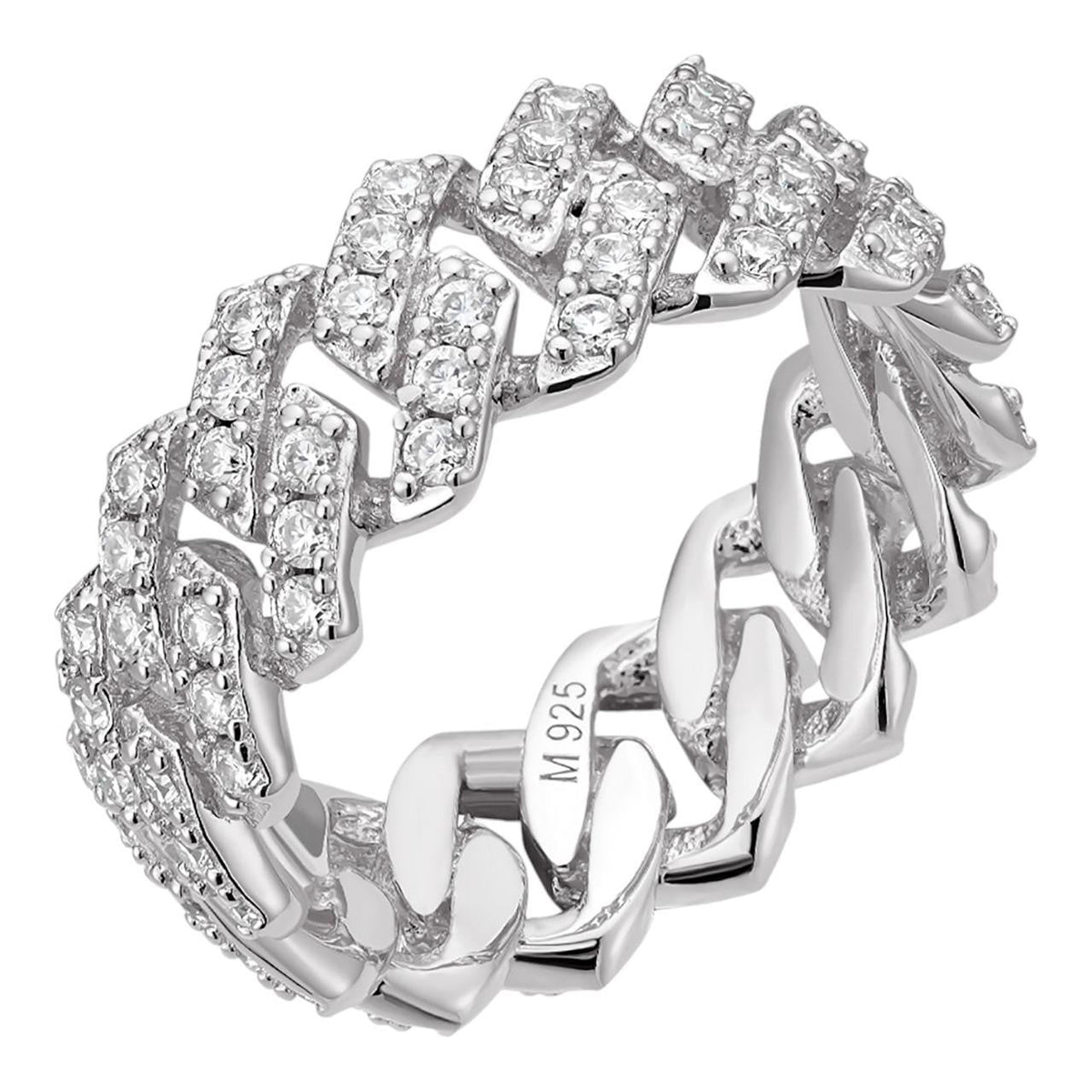 Moissanite 8mm Iced Out Prong Cuban Eternity Band Ring | 925 Silver