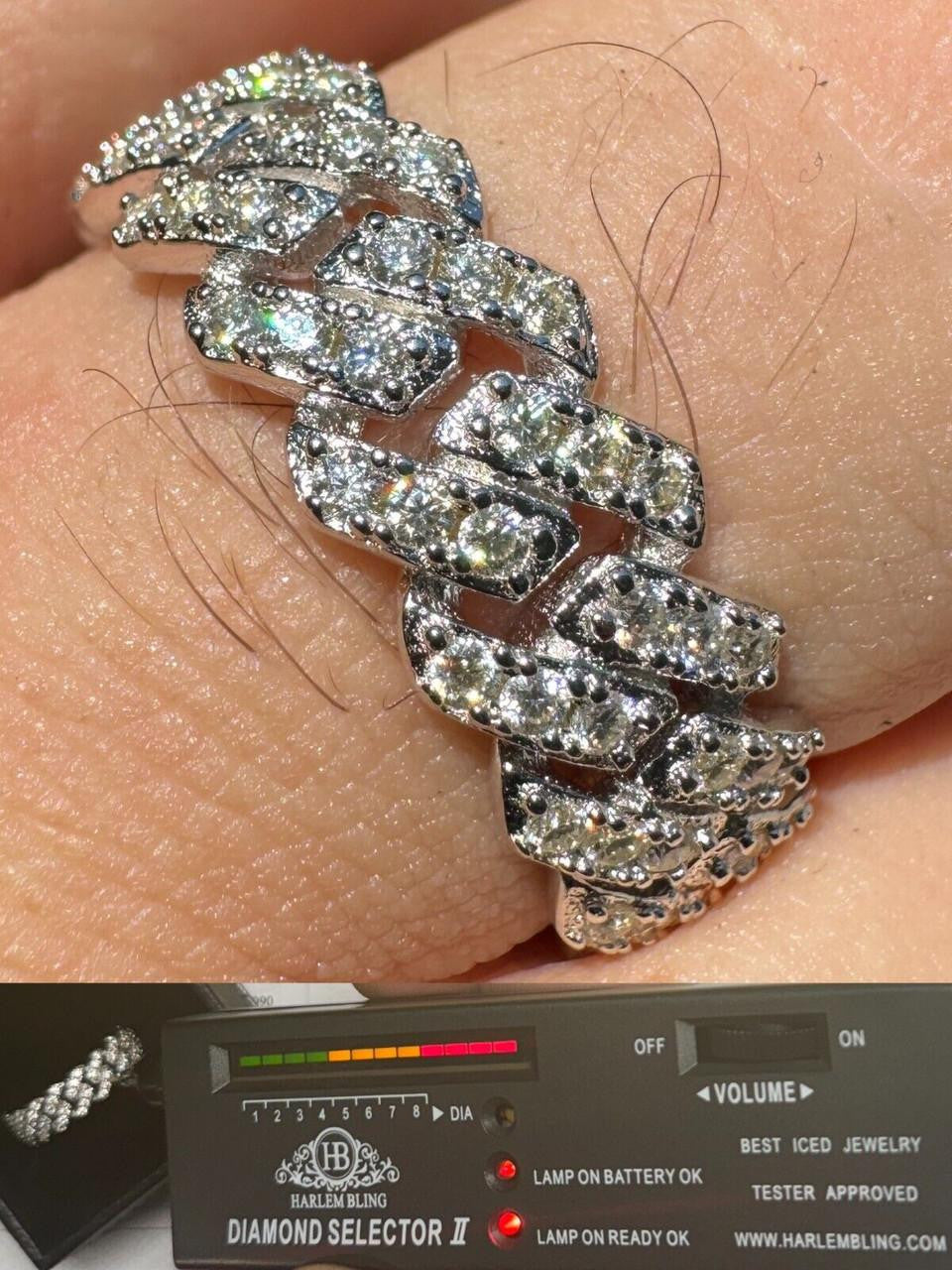 Moissanite 8mm Iced Out Prong Cuban Eternity Band Ring | 925 Silver