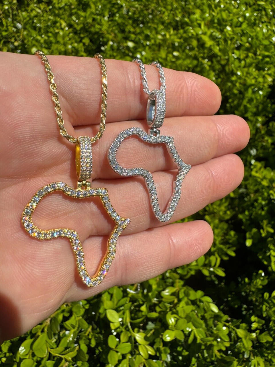 Moissanite Africa Map Hip Hop Pendant | 14k Gold Vermeil Or 925 Silver