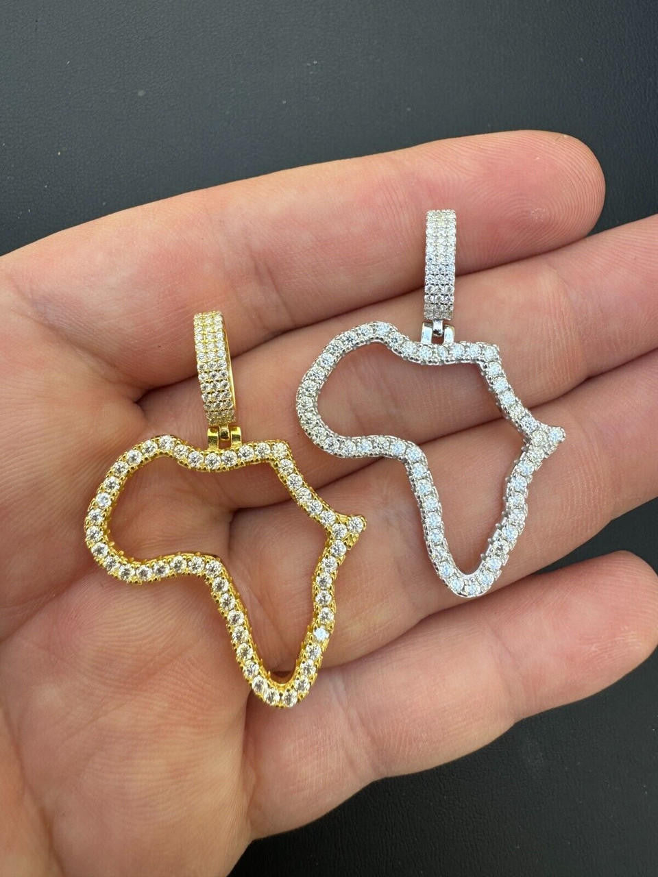 Moissanite Africa Map Hip Hop Pendant | 14k Gold Vermeil Or 925 Silver
