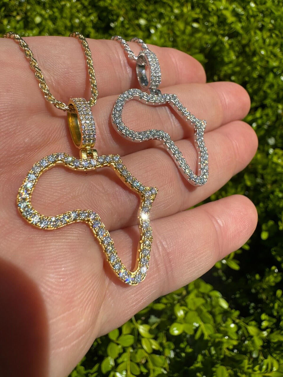 Moissanite Africa Map Hip Hop Pendant | 14k Gold Vermeil Or 925 Silver