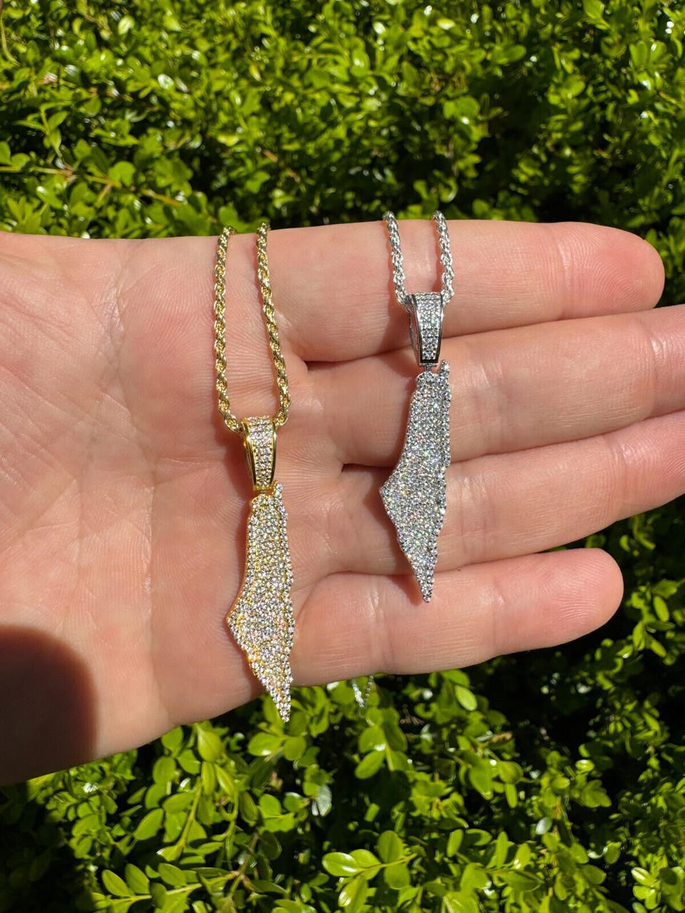 Moissanite Land Of Israel/Palestine Pendant | 14k Gold Vermeil Or 925 Silver