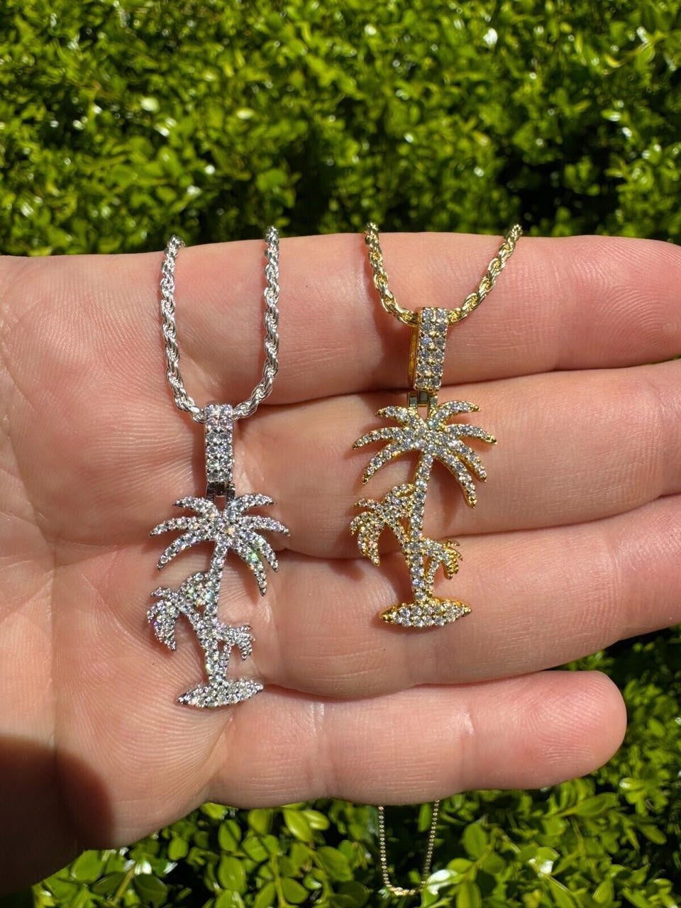 Moissanite Palm Tree Iced Out Pendant | 14k Gold Vermeil Or 925 Silver