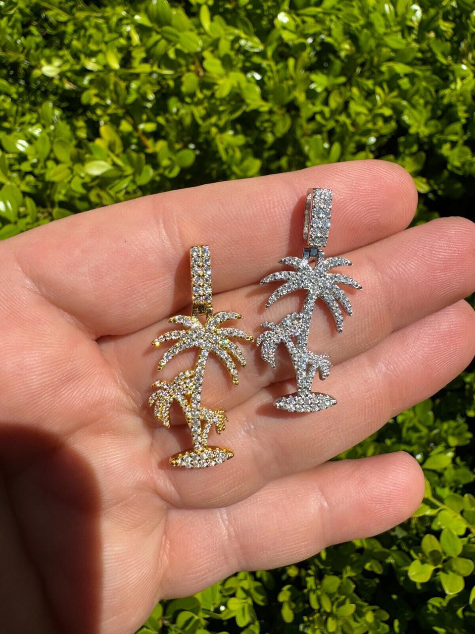 Moissanite Palm Tree Iced Out Pendant | 14k Gold Vermeil Or 925 Silver
