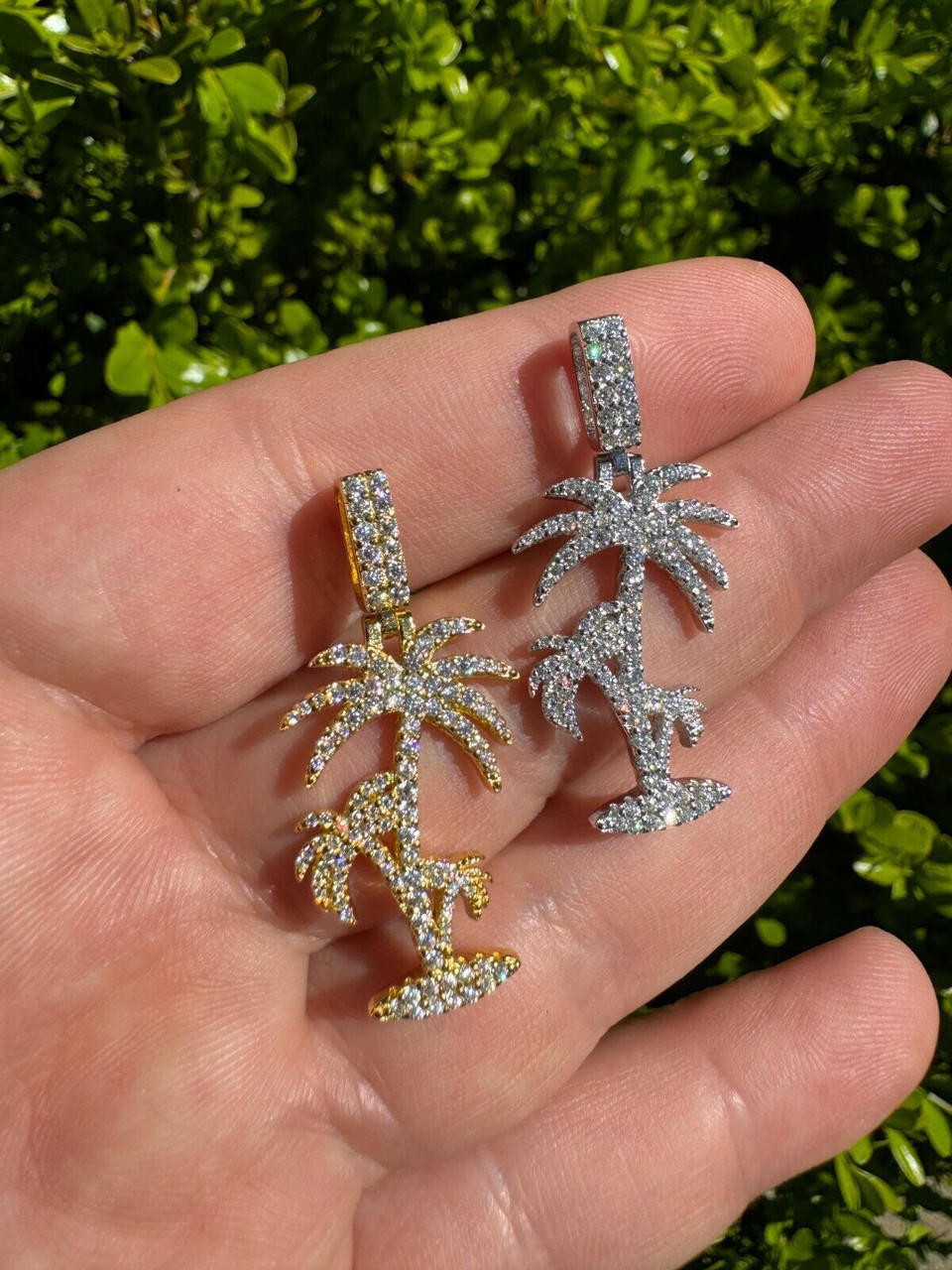 Moissanite Palm Tree Iced Out Pendant | 14k Gold Vermeil Or 925 Silver