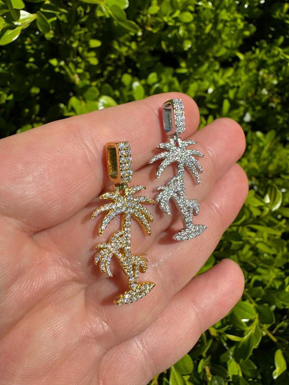 Moissanite Palm Tree Iced Out Pendant | 14k Gold Vermeil Or 925 Silver
