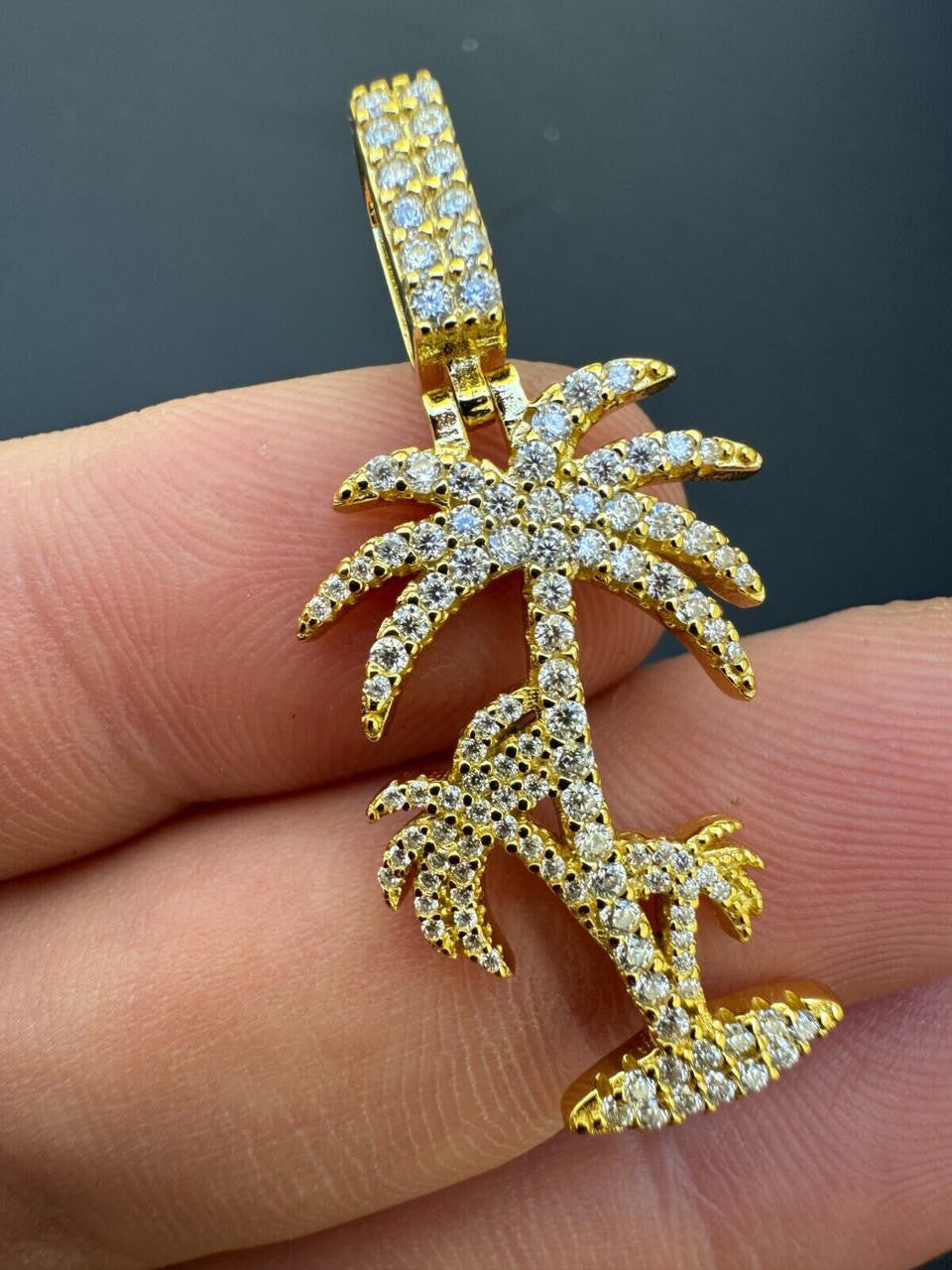 Moissanite Palm Tree Iced Out Pendant | 14k Gold Vermeil Or 925 Silver