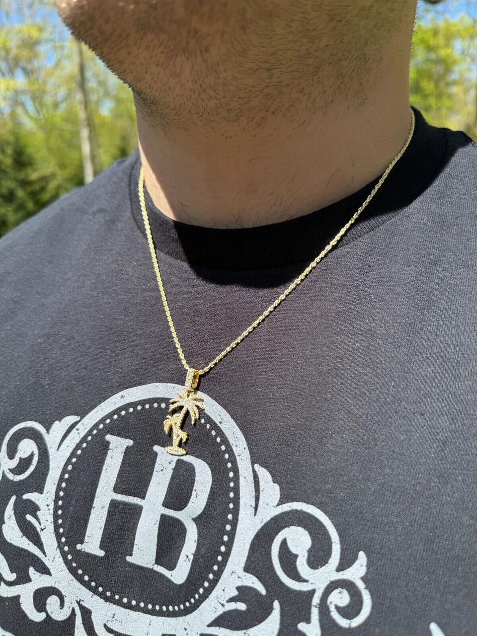 Moissanite Palm Tree Iced Out Pendant | 14k Gold Vermeil Or 925 Silver