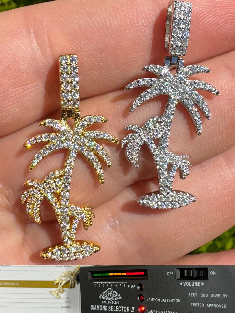 Moissanite Palm Tree Iced Out Pendant | 14k Gold Vermeil Or 925 Silver