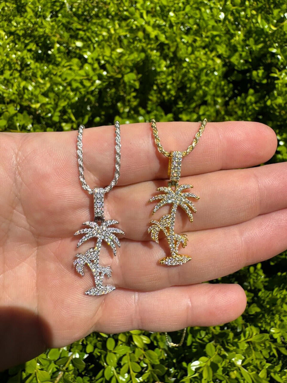 Moissanite Palm Tree Iced Out Pendant | 14k Gold Vermeil Or 925 Silver