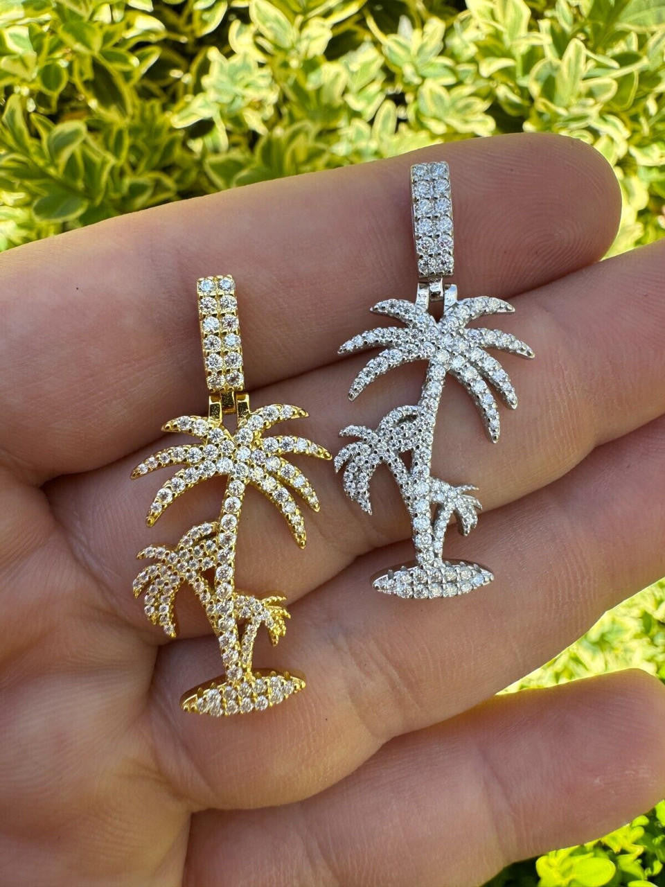 Moissanite Palm Tree Iced Out Pendant | 14k Gold Vermeil Or 925 Silver