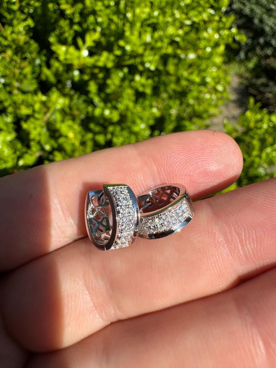 Moissanite Classic Small Huggie Iced Out Hoops | 925 Silver
