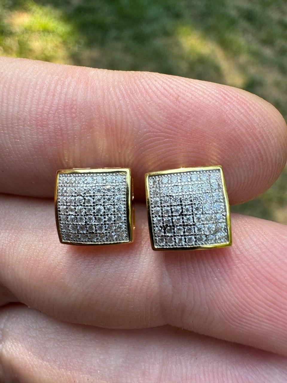 Moissanite Square Dome Hip Hop Earrings | 14k Gold Vermeil 925 Silver