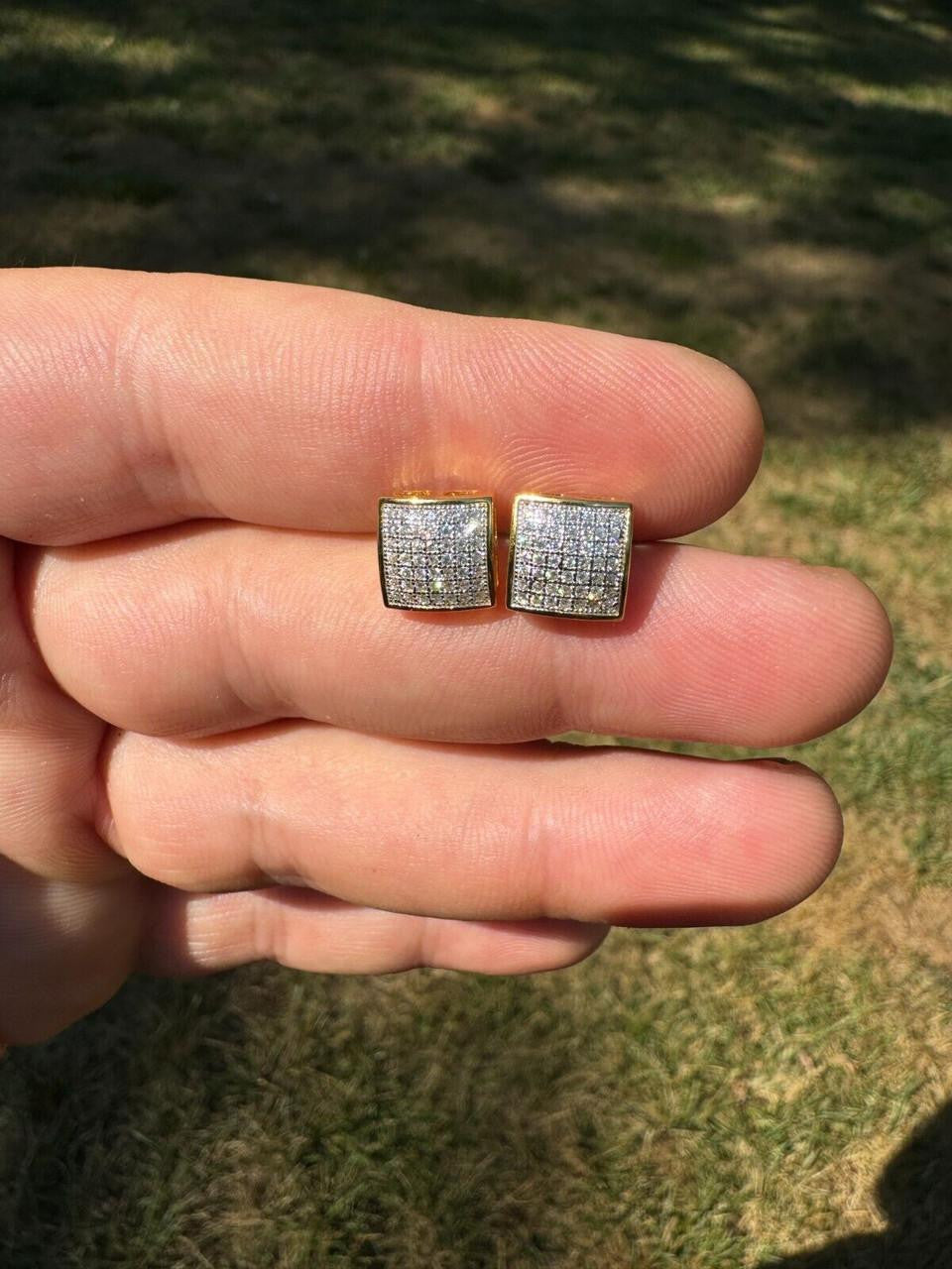 Moissanite Square Dome Hip Hop Earrings | 14k Gold Vermeil 925 Silver