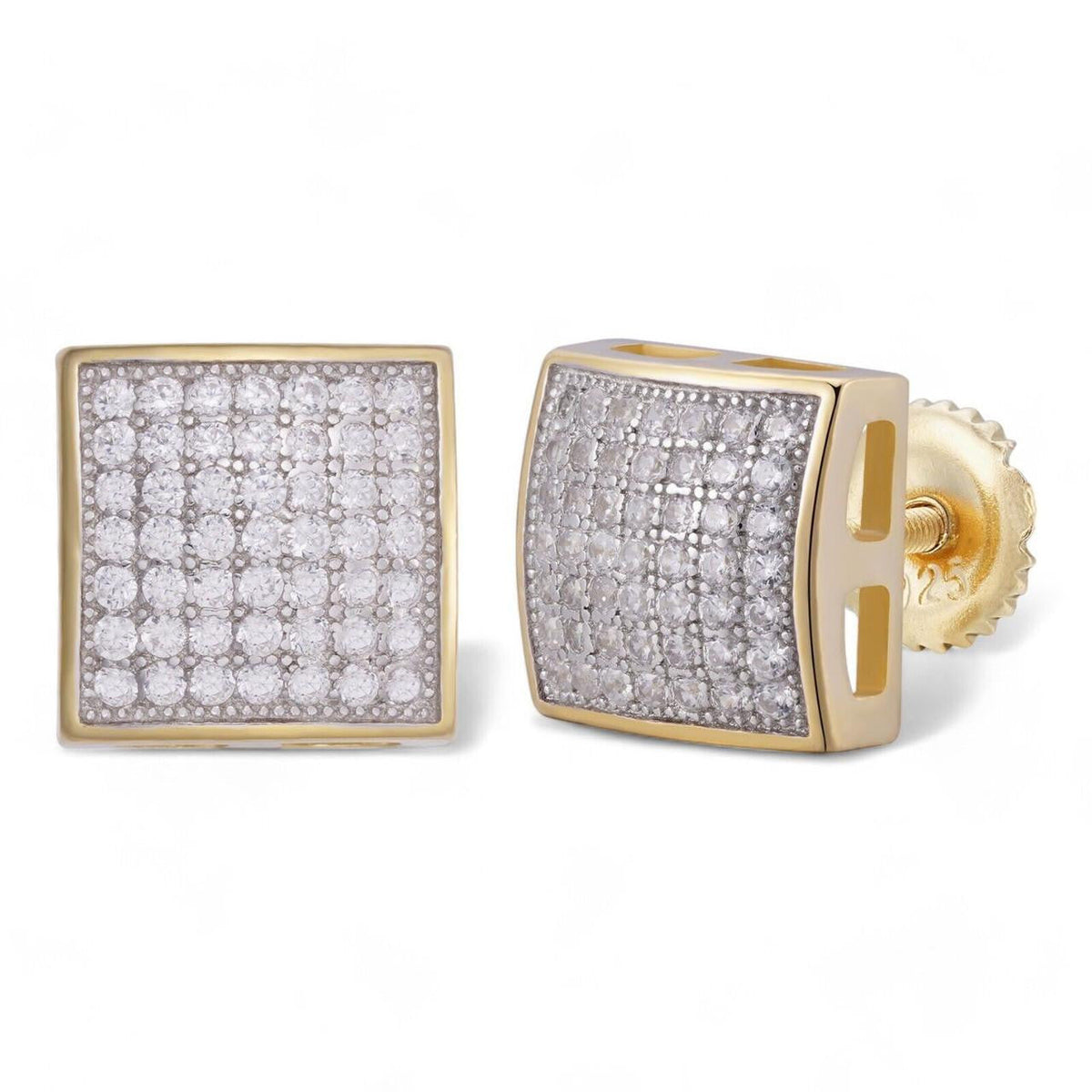 Moissanite Square Dome Hip Hop Earrings | 14k Gold Vermeil 925 Silver