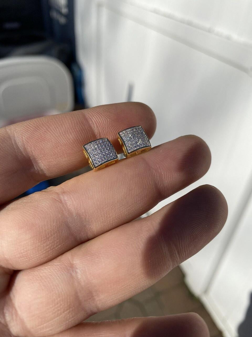 Moissanite Square Dome Hip Hop Earrings | 14k Gold Vermeil 925 Silver
