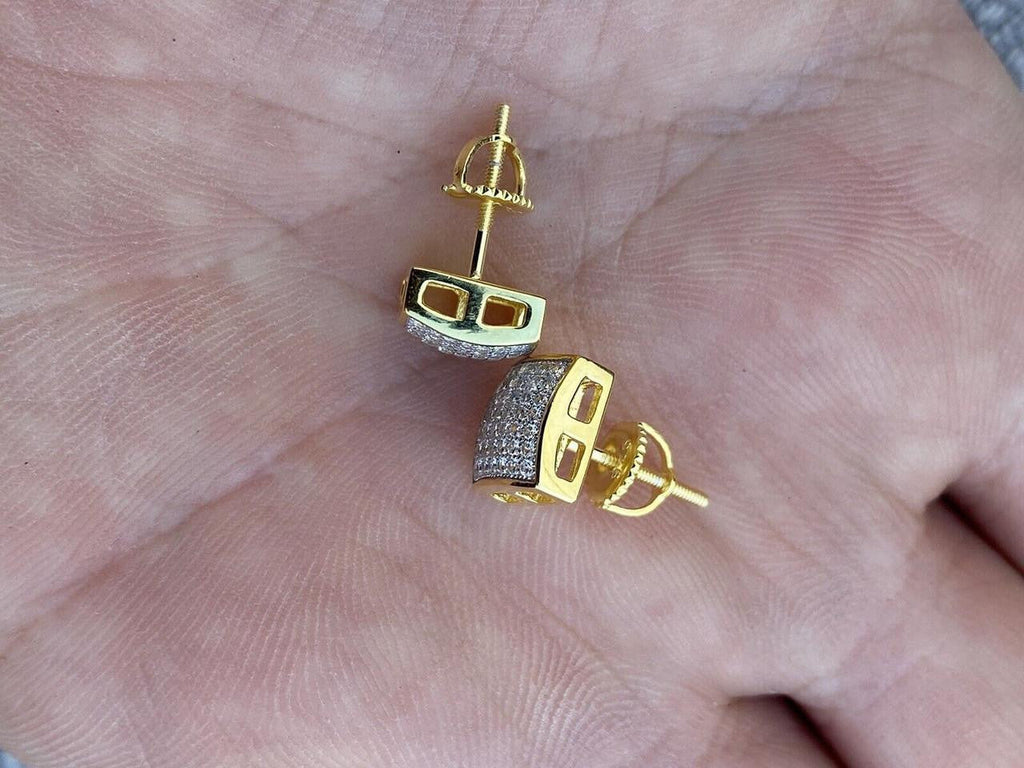 Moissanite Square Dome Hip Hop Earrings | 14k Gold Vermeil 925 Silver