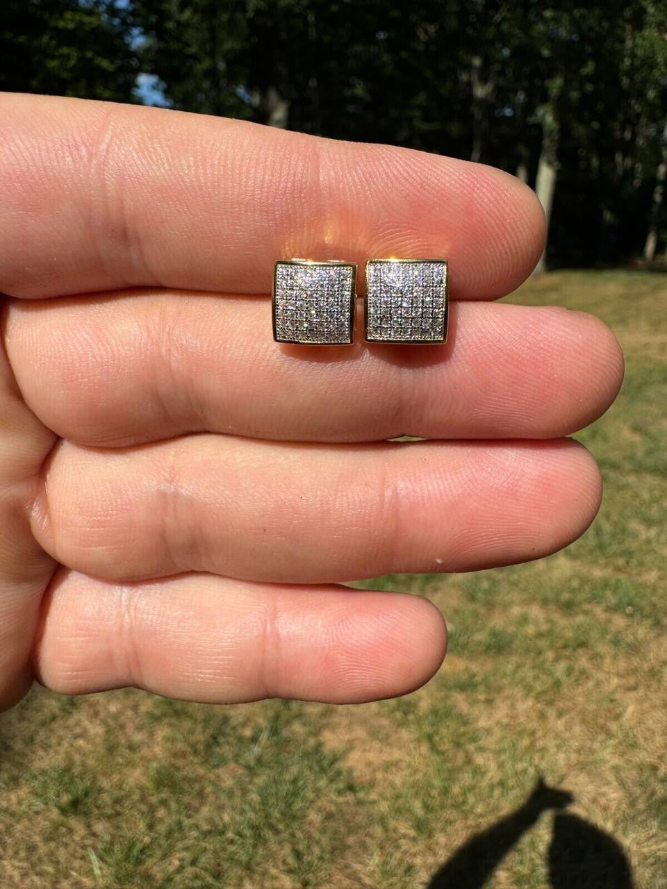 Moissanite Square Dome Hip Hop Earrings | 14k Gold Vermeil 925 Silver