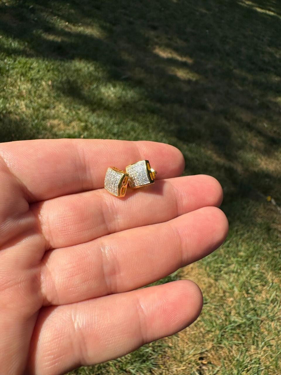 Moissanite Square Dome Hip Hop Earrings | 14k Gold Vermeil 925 Silver