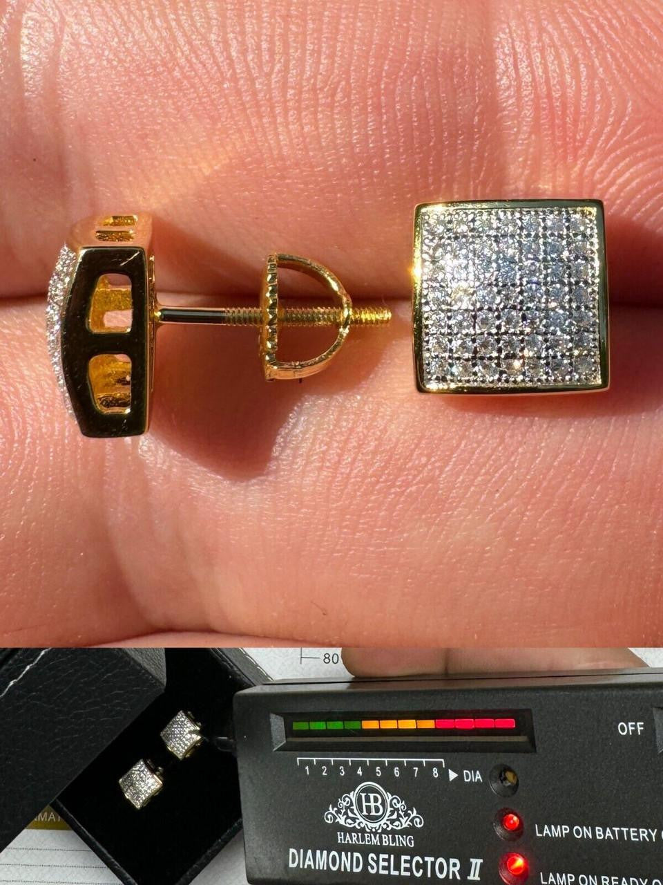 Moissanite Square Dome Hip Hop Earrings | 14k Gold Vermeil 925 Silver