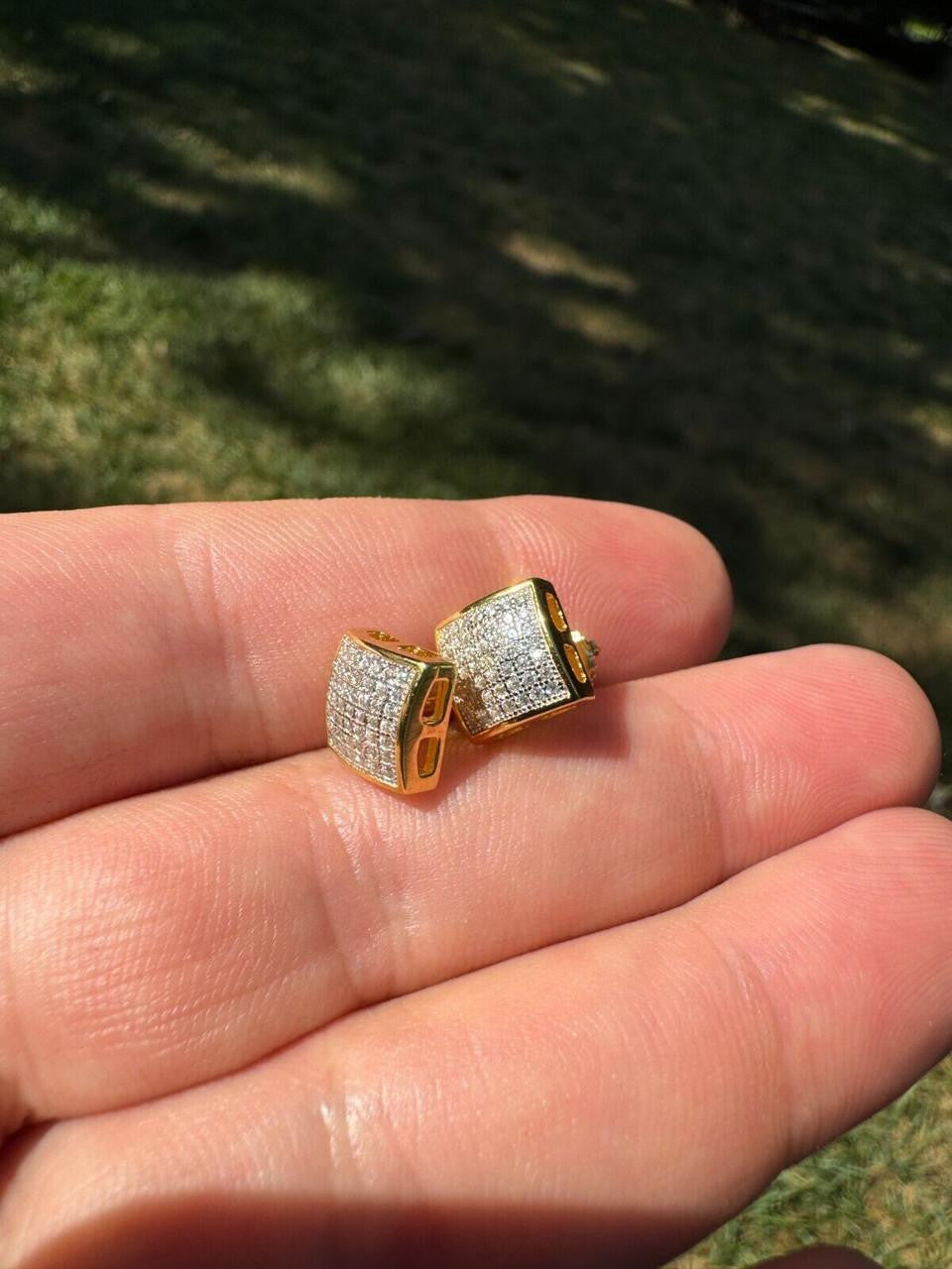 Moissanite Square Dome Hip Hop Earrings | 14k Gold Vermeil 925 Silver