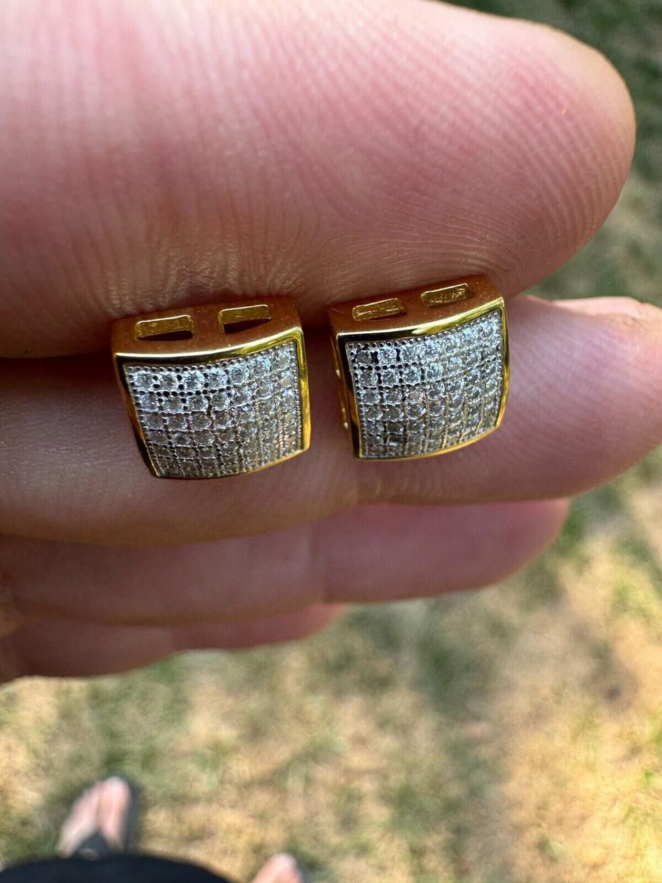 Moissanite Square Dome Hip Hop Earrings | 14k Gold Vermeil 925 Silver
