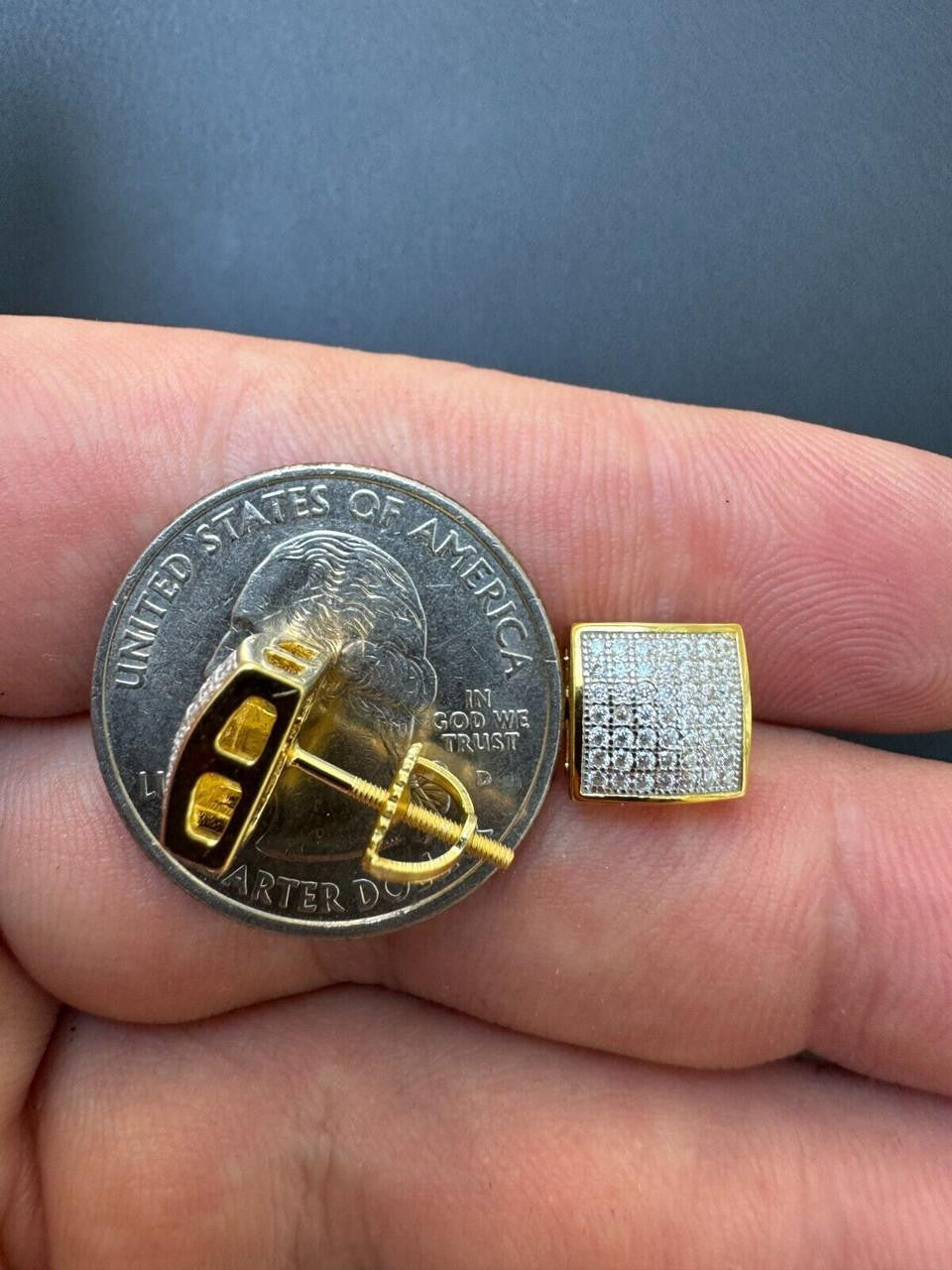 Moissanite Square Dome Hip Hop Earrings | 14k Gold Vermeil 925 Silver