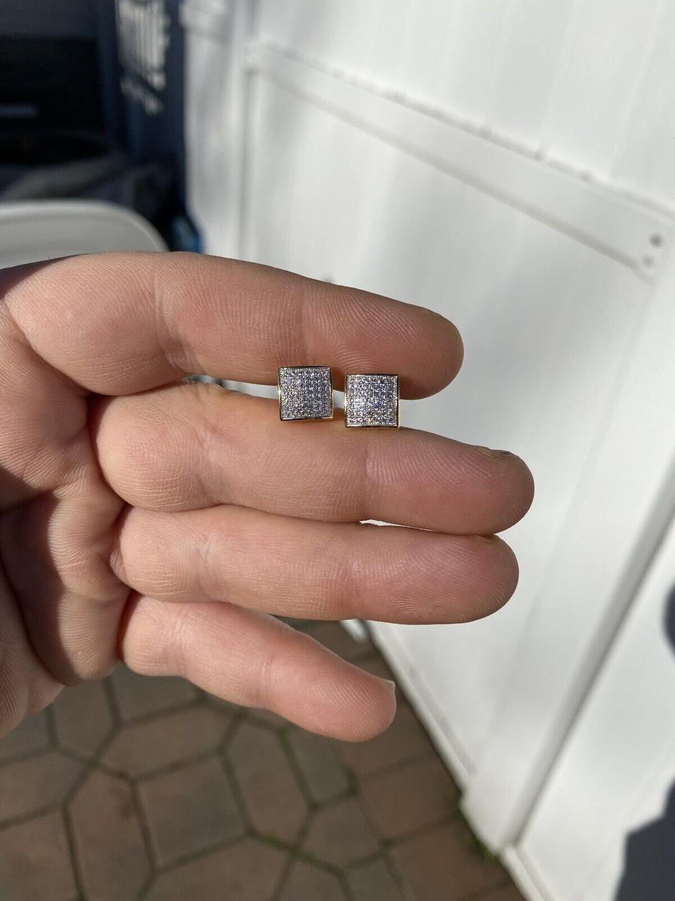 Moissanite Square Dome Hip Hop Earrings | 14k Gold Vermeil 925 Silver