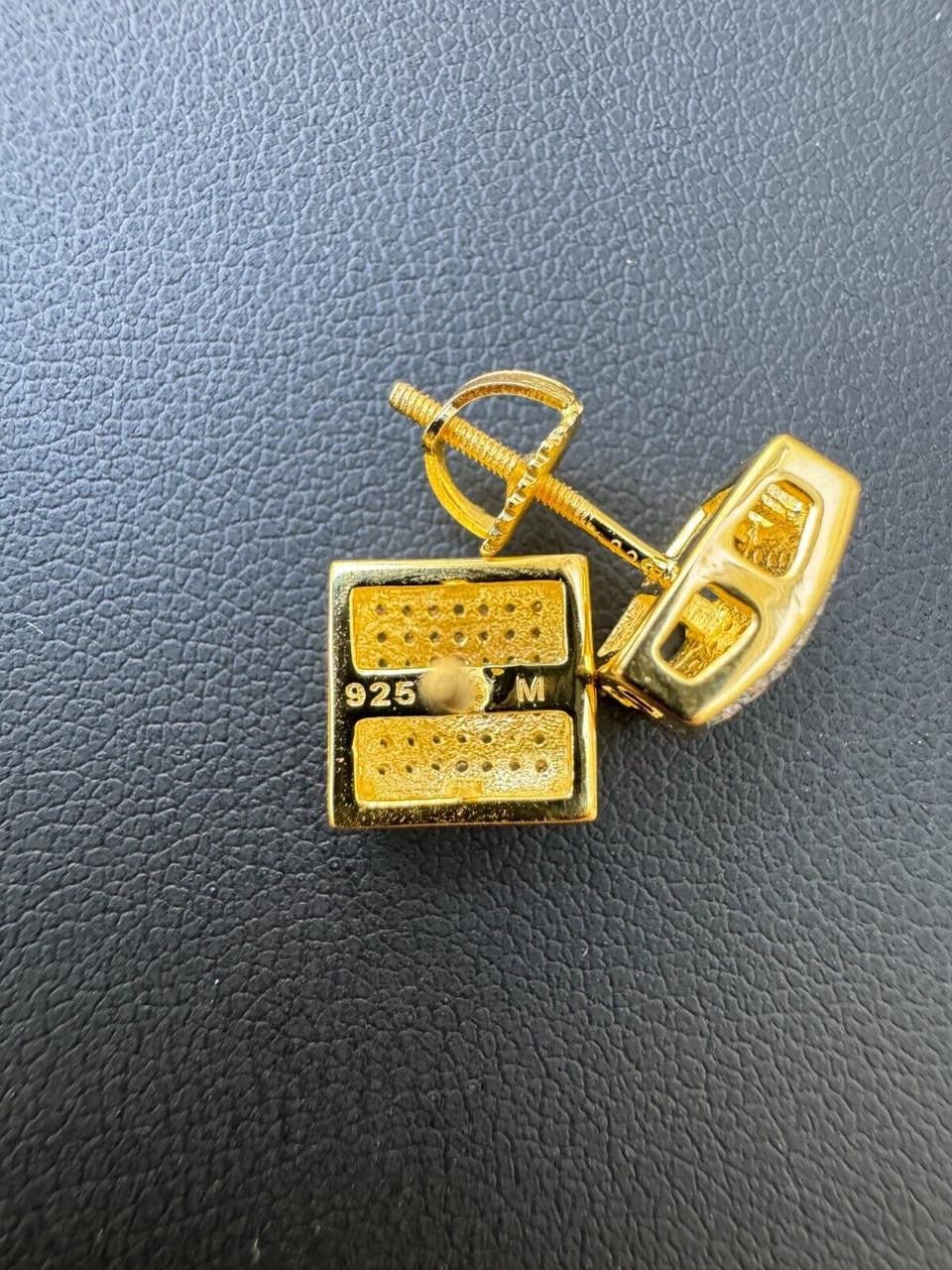 Moissanite Square Dome Hip Hop Earrings | 14k Gold Vermeil 925 Silver