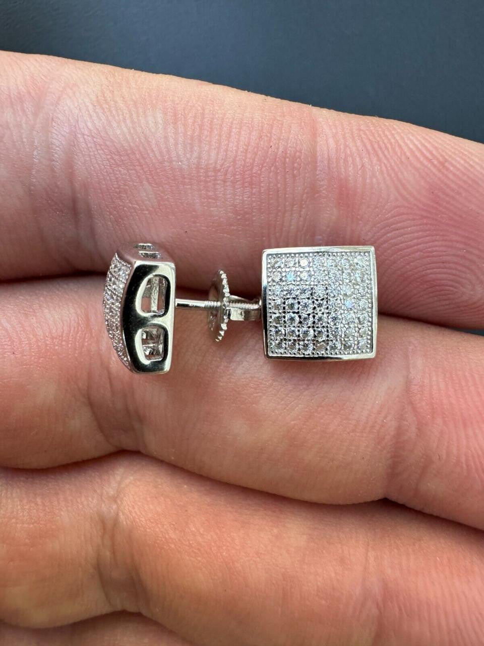 Moissanite Square Dome Hip Hop Earrings | 925 Silver