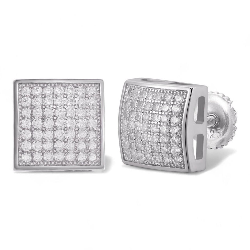 Moissanite Square Dome Hip Hop Earrings | 925 Silver