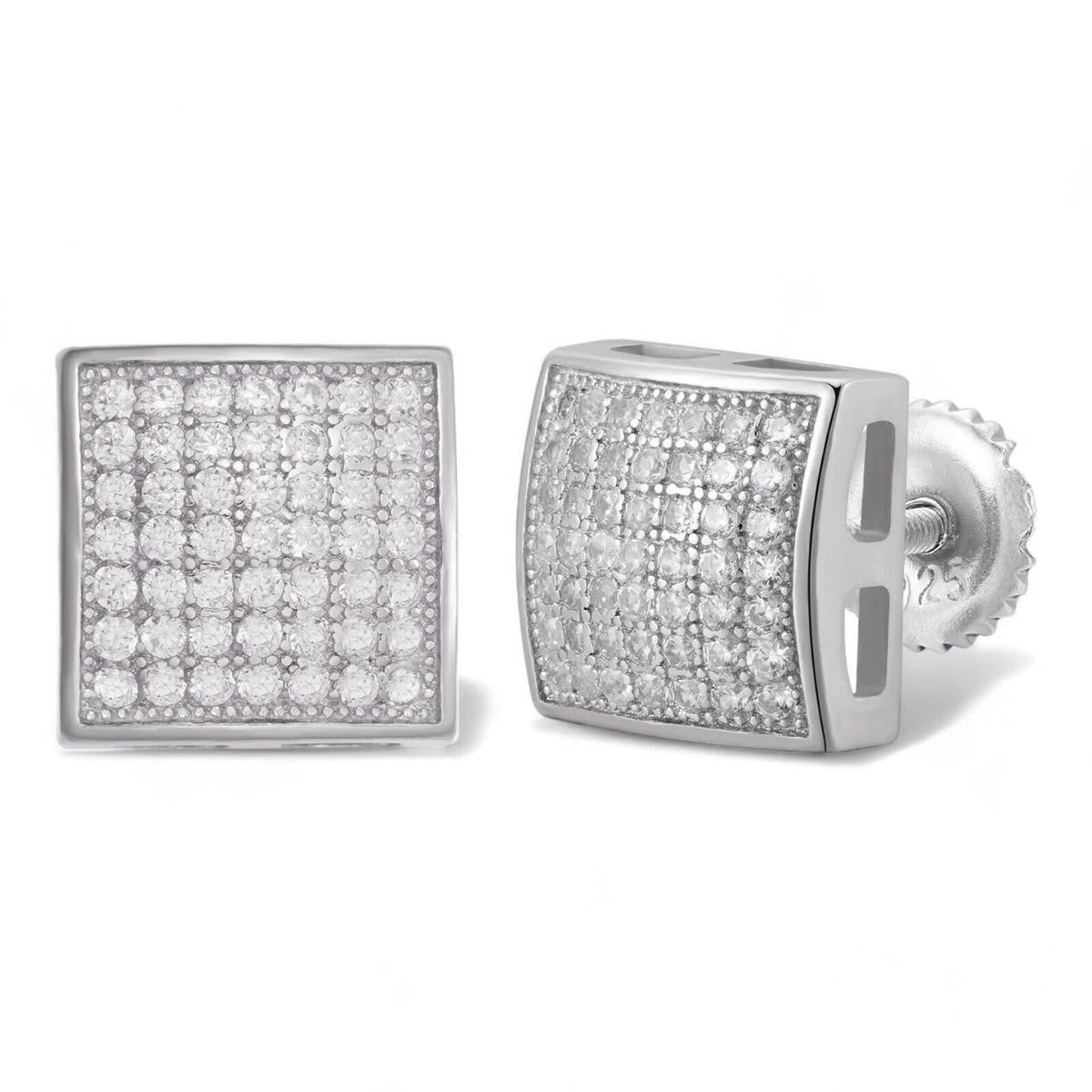 Moissanite Square Dome Hip Hop Earrings | 925 Silver