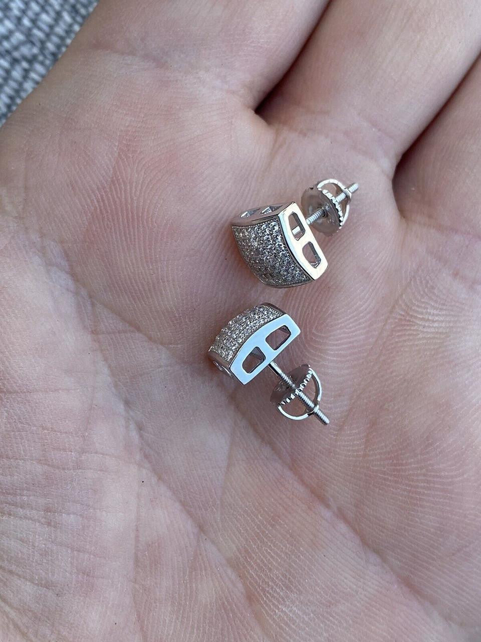 Moissanite Square Dome Hip Hop Earrings | 925 Silver