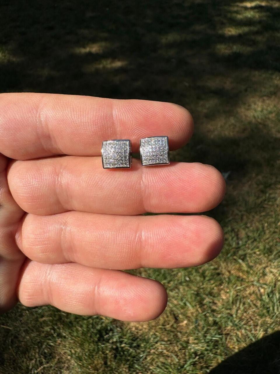 Moissanite Square Dome Hip Hop Earrings | 925 Silver