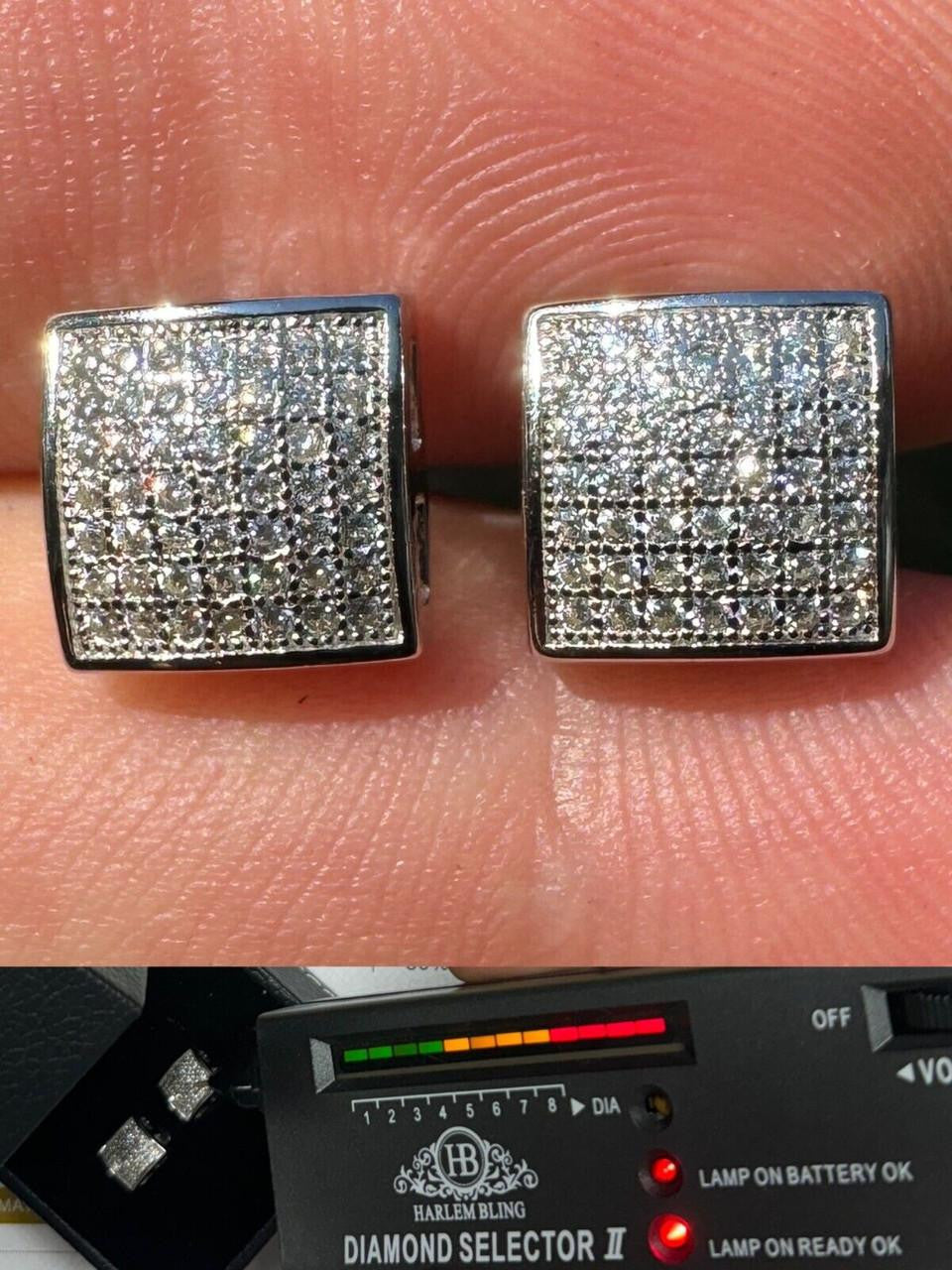 Moissanite Square Dome Hip Hop Earrings | 925 Silver