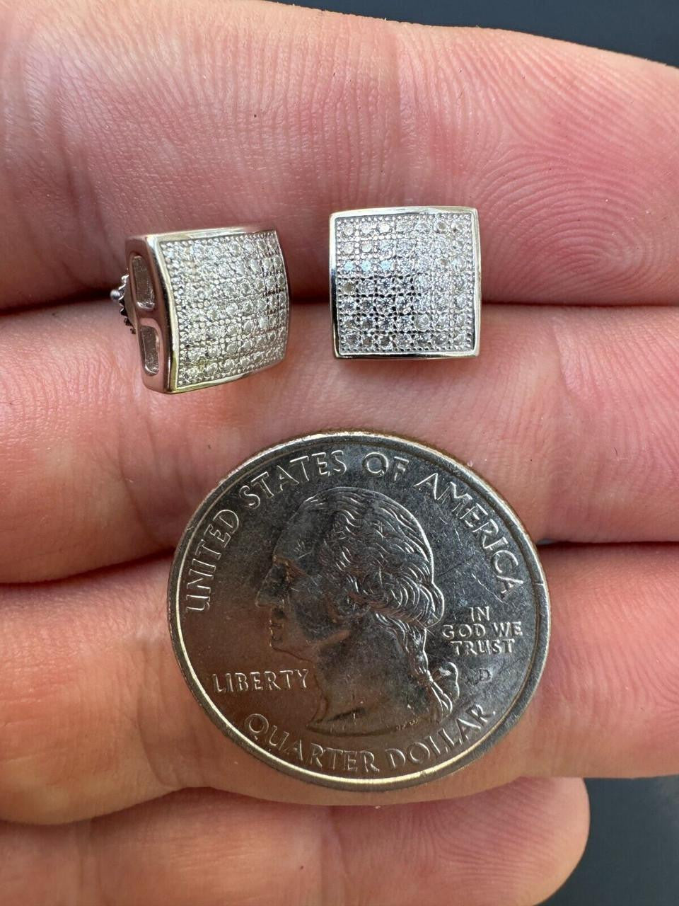 Moissanite Square Dome Hip Hop Earrings | 925 Silver