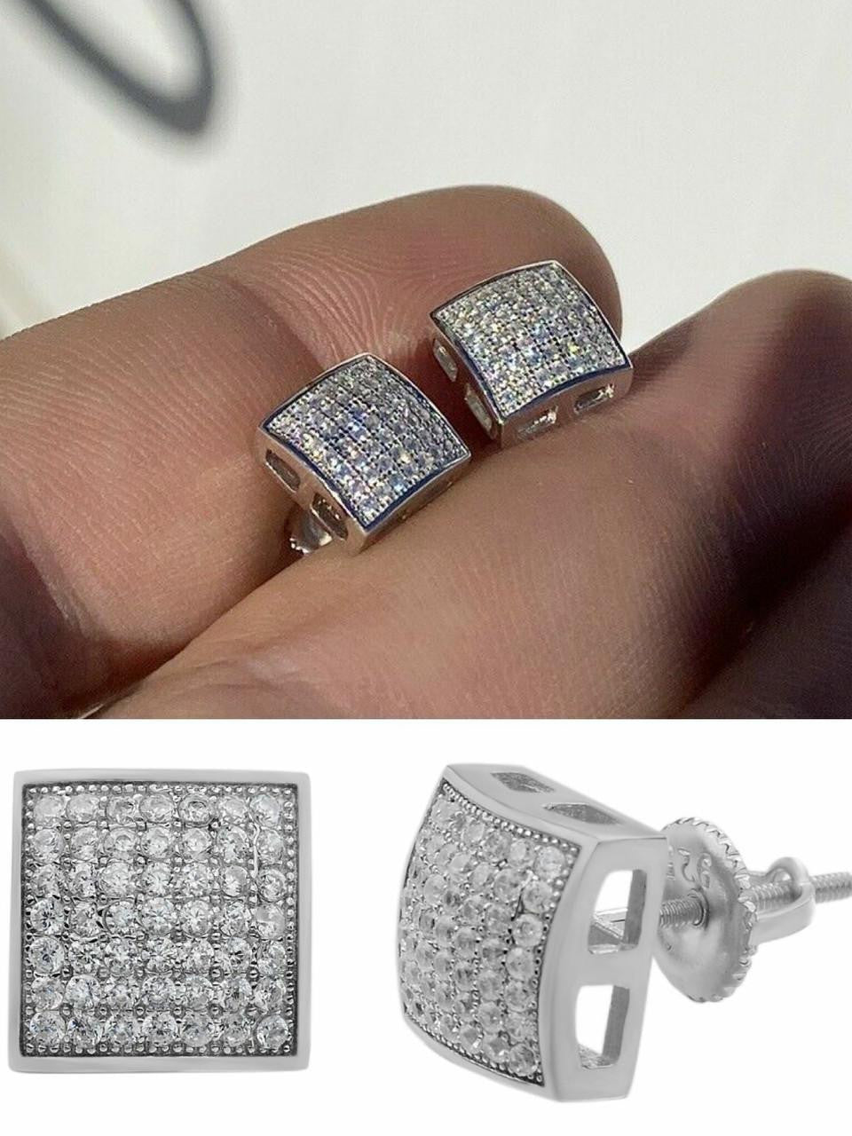 Moissanite Square Dome Hip Hop Earrings | 925 Silver