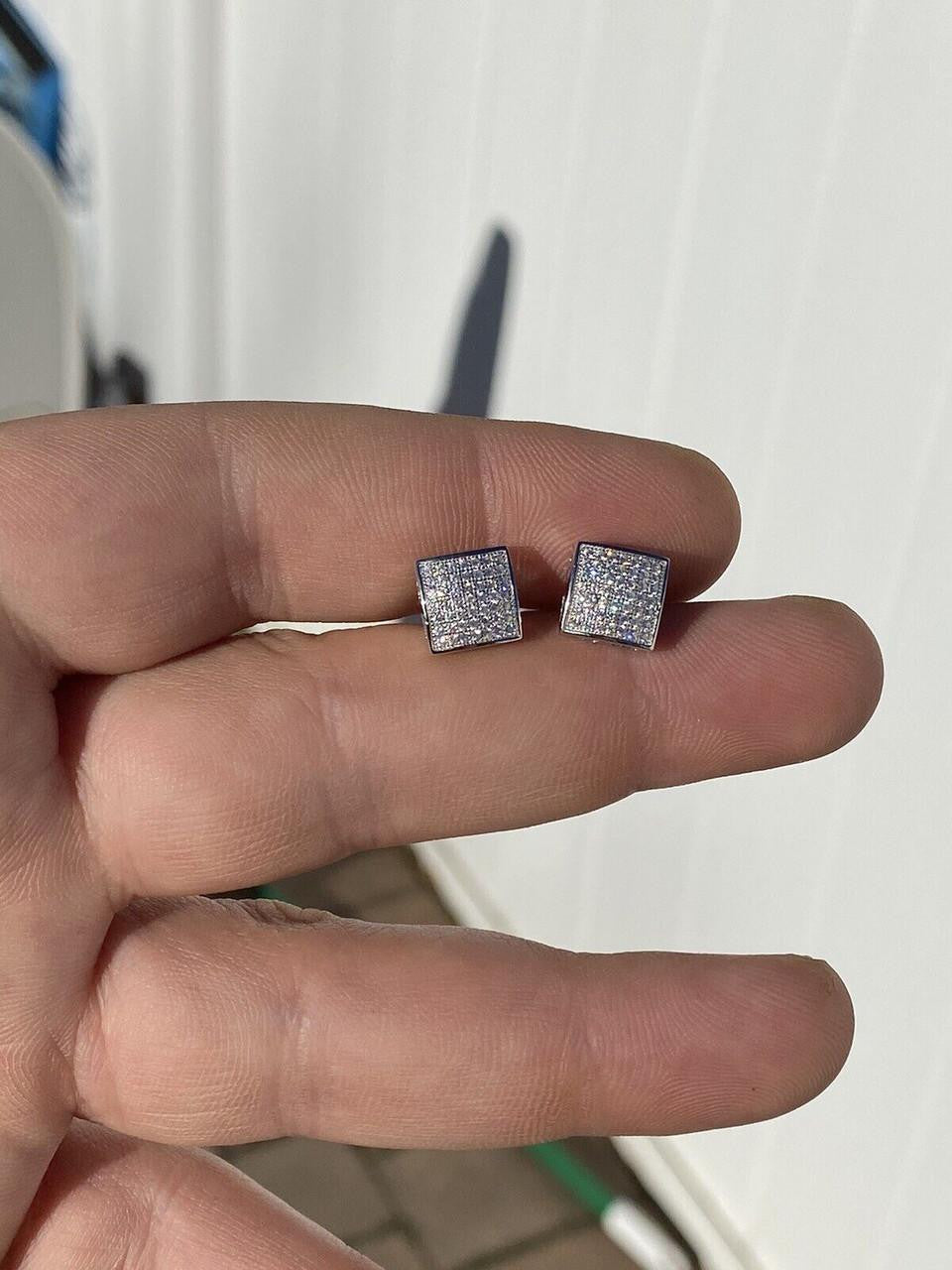 Moissanite Square Dome Hip Hop Earrings | 925 Silver