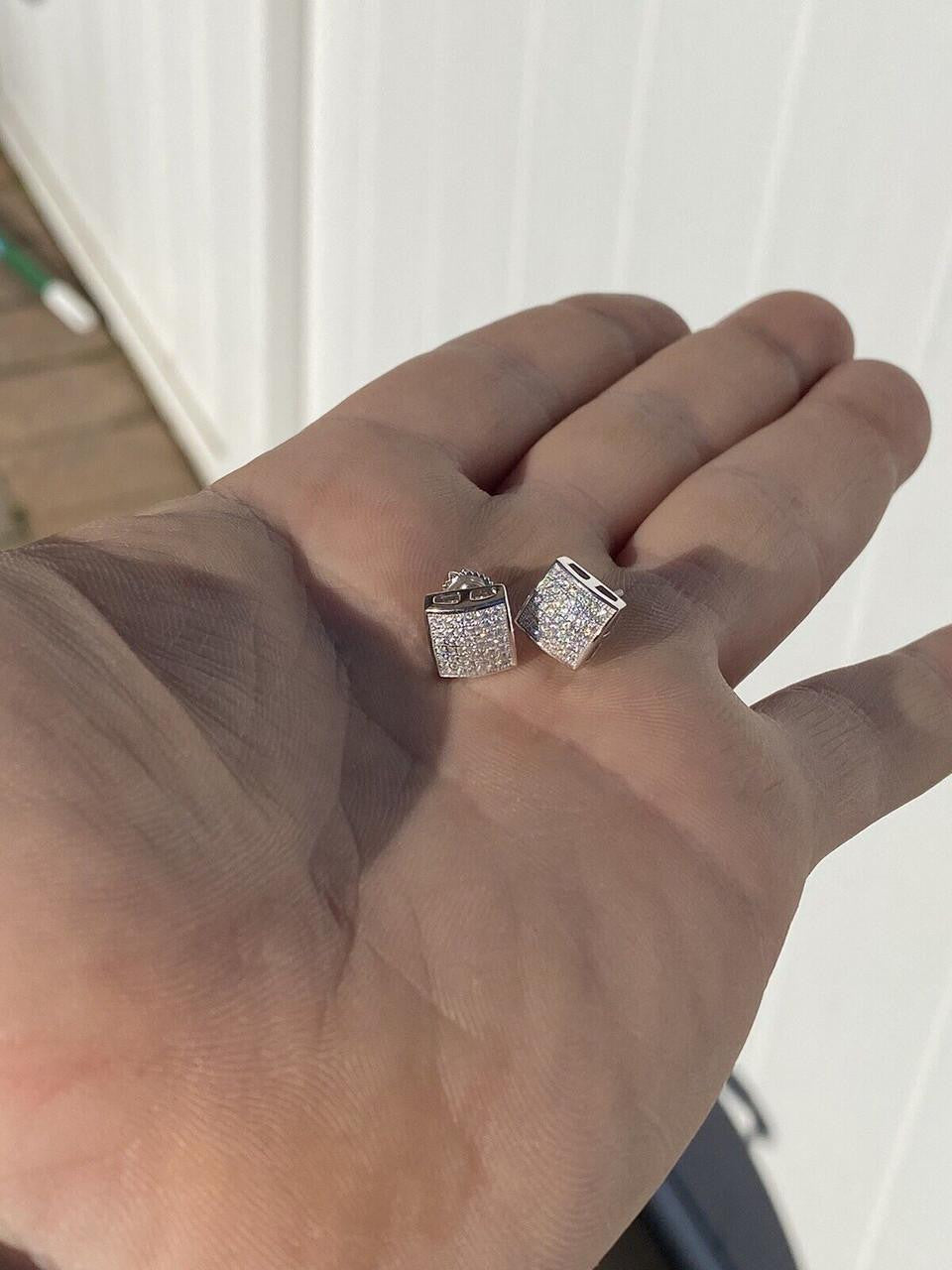 Moissanite Square Dome Hip Hop Earrings | 925 Silver