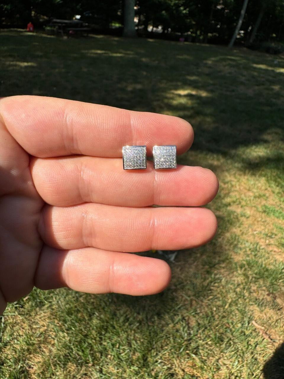 Moissanite Square Dome Hip Hop Earrings | 925 Silver