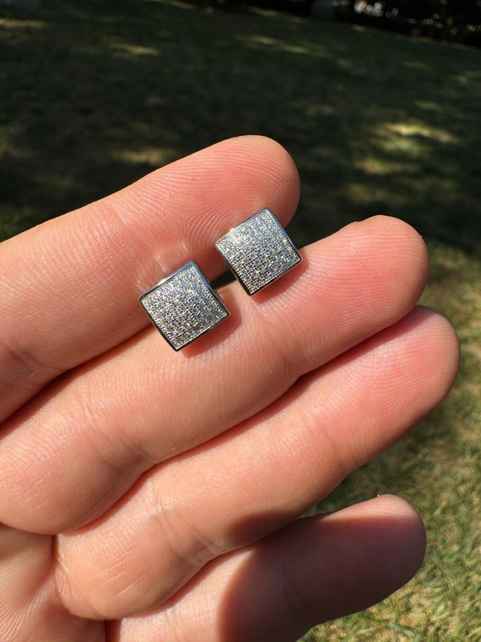 Moissanite Square Dome Hip Hop Earrings | 925 Silver